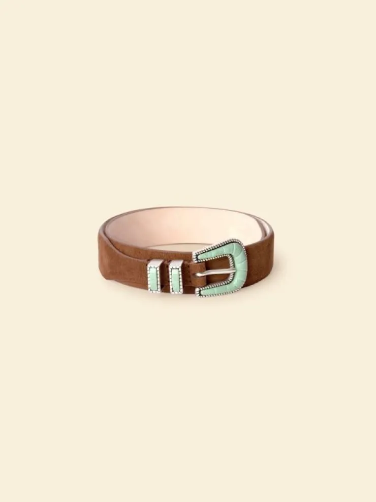 Xirena Accessories<Silver Ostrich Brown Suede Soft Turquoise Belt
