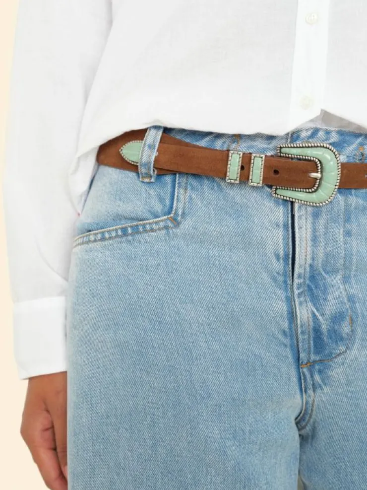 Xirena Accessories<Silver Ostrich Brown Suede Soft Turquoise Belt