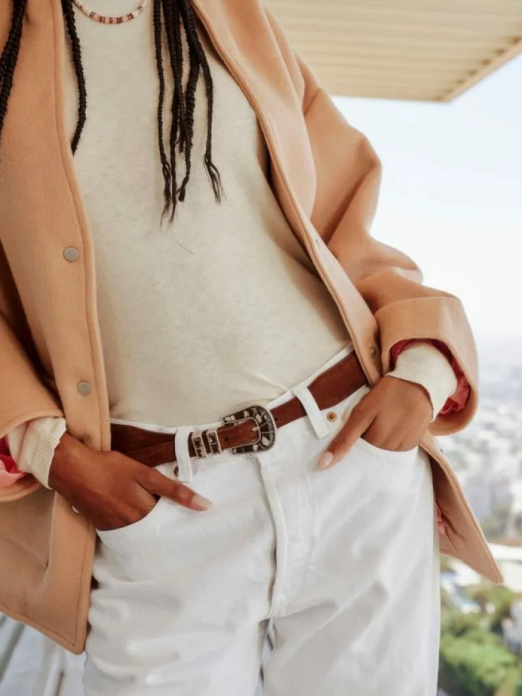 Xirena Accessories<Silver Ostrich Brown Suede Tortoise Belt